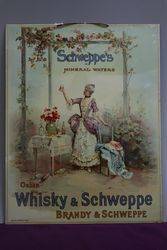 Rare Schweppes Mineral Waters Pictorial Tin Advertising Sign