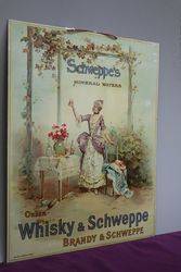 Rare Schweppes Mineral Waters Pictorial Tin Advertising Sign