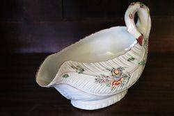 Rare and Early Worcester Polychrome LeafShaped Sauce Boat 