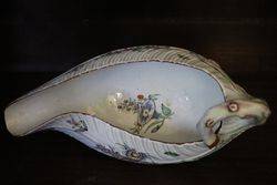 Rare and Early Worcester Polychrome LeafShaped Sauce Boat 