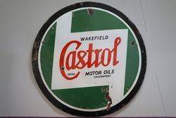Round Wakefield Castrol Z Enamel Advertising Sign 