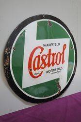 Round Wakefield Castrol Z Enamel Advertising Sign 