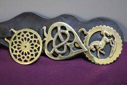 Set Of 3 Horse Brasses On Leather Strap 