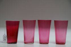 Set Of 4 Victorian Ruby Glass Tumblers  