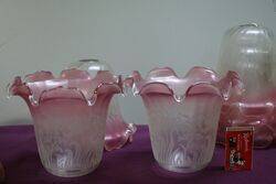 Set Of 6 Ruby Tipped Glass Lamp Shades 