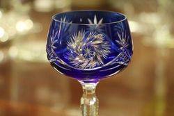 Set Of  8 Fine Cup Blue Bohemian Wine Glasses  