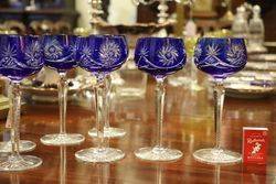 Set Of  8 Fine Cup Blue Bohemian Wine Glasses  