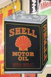 Shell Motor Oil Can Shaped  Hanging Enamel Advertising Sign 