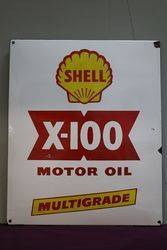 Shell X100 Motor Oil Multigrade Enamel Advertising Sign