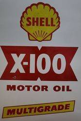 Shell X100 Motor Oil Multigrade Enamel Advertising Sign