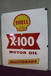 Shell X100 Motor Oil Multigrade Enamel Advertising Sign