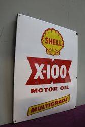Shell X100 Motor Oil Multigrade Enamel Advertising Sign