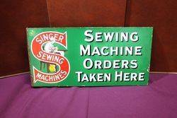 Singer Sewing Machine Enamel Double Sided Post Mount Advertising Sign