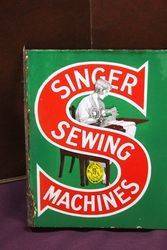 Singer Sewing Machine Enamel Double Sided Post Mount Advertising Sign