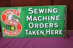 Singer Sewing Machine Enamel Double Sided Post Mount Advertising Sign