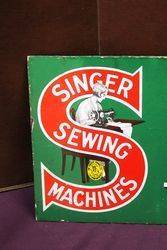 Singer Sewing Machine Enamel Double Sided Post Mount Advertising Sign