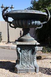 Small Sienna Cast Iron Urn On Base 