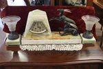 Spelter And Marble Clock Set With Glass Urns 