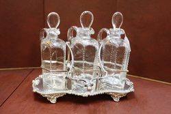 Stunning Antique 3 Bottle Cut Glass Tantlus On A Quality Silver Plated Base