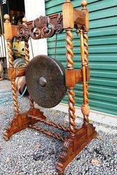 Stunning Antique Oak Barley Twist Dinner Gong 