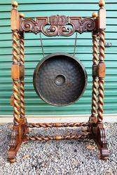 Stunning Antique Oak Barley Twist Dinner Gong 