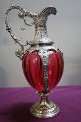 Stunning C19th Ruby Glass + Silver Plated Metal Mounts 
