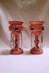 Stunning Large Pink Milk Glass Lustre Vases C1875