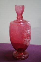 Stunning Pair Of Antique Ruby Glass Mary Gregory Vases 