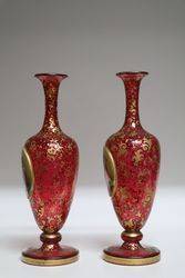 Stunning Pair Of Cameo Portrait Vases Fine Gilt on Ruby C1860 