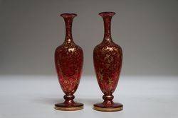 Stunning Pair Of Cameo Portrait Vases Fine Gilt on Ruby C1860 