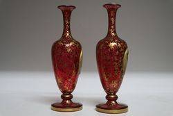 Stunning Pair Of Cameo Portrait Vases Fine Gilt on Ruby C1860 