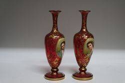 Stunning Pair Of Cameo Portrait Vases Fine Gilt on Ruby C1860 