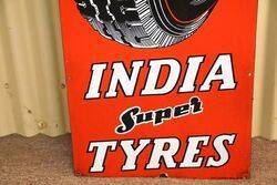 Stunning Vintage India Super Tyres Pictorial Enamel Sign 