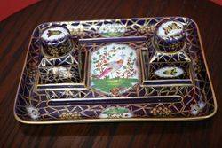 Superb French Porcelain Hard Decorated Ladies Desk Set 