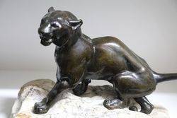 Victorian Bronze Lion on Marble Rock Style Base