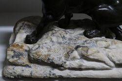 Victorian Bronze Lion on Marble Rock Style Base