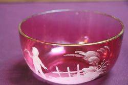 Victorian Green Mary Gregory Jug + Bowl 