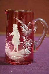 Victorian Green Mary Gregory Jug + Bowl 