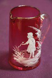 Victorian Green Mary Gregory Jug + Bowl 