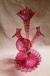 Victorian Ruby Glass 3 Trumpet Epergne With Center Trumpet C1895 