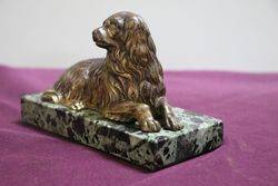 Vintage Bronze Figure of a King Charles Cavalier On a Marble Base 