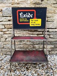 Vintage Exide Battery 2 Tier Metal Rack with Top Sign 