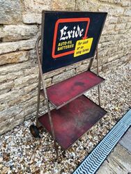 Vintage Exide Battery 2 Tier Metal Rack with Top Sign 