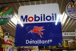 Vintage French Mobiloil Distributor Double Sided Enamel Sign 