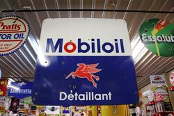Vintage French Mobiloil Distributor Double Sided Enamel Sign 