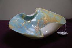 Vintage Murano Glass Bowl Cased Glass Blue Gold  