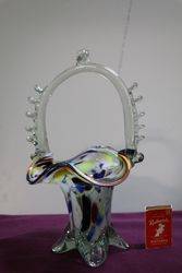 Vintage Murano Multi Colour Glass Basket 