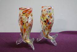 Vintage Pair Of Murano Fish Vases  