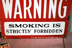 Vintage Warning Smoking is Forbidden Enamel Sign 