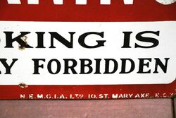 Vintage Warning Smoking is Forbidden Enamel Sign 